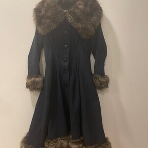 Collectif Vintage navy label with dark brown fur trim